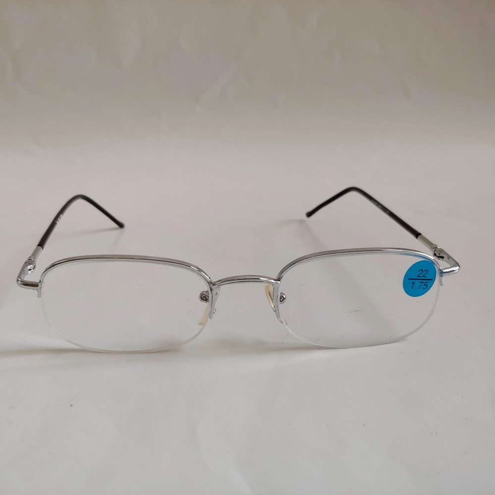 NWT Vintage 90's Rectangle Metal Semi-Rimless Readers +2.00 (S.Silver)